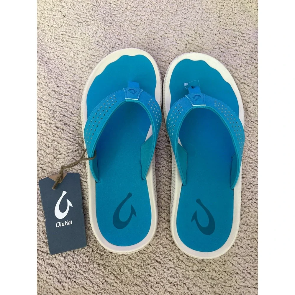OluKai Ulele Mens Sandals Size 9 Tropic Blue Water Resistant Flip Flops 10435